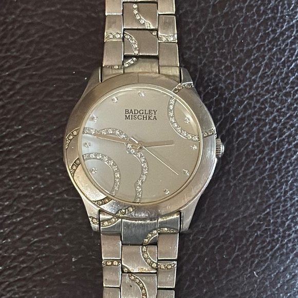 Badgley Mischka Silver Watch with Crystal Accents - Picture 1 of 8